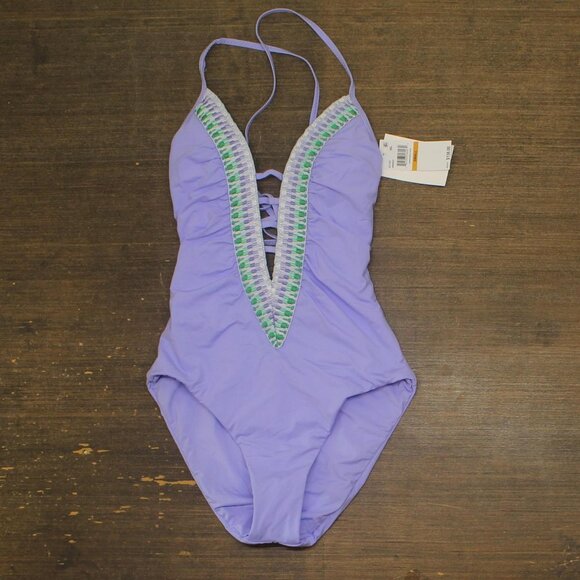 BECCA Other - Becca Womens Standard Crochet Trim One Piece Swimsuit 611157 Bellflower Purple S